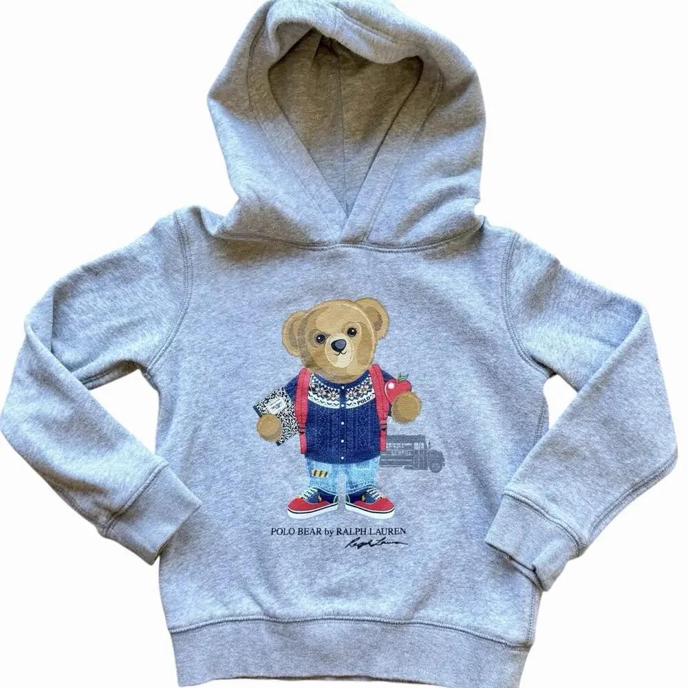 Ralph Lauren Polo Bear Girls Gray Pullover Hooded Sweater Size 6 Back To School